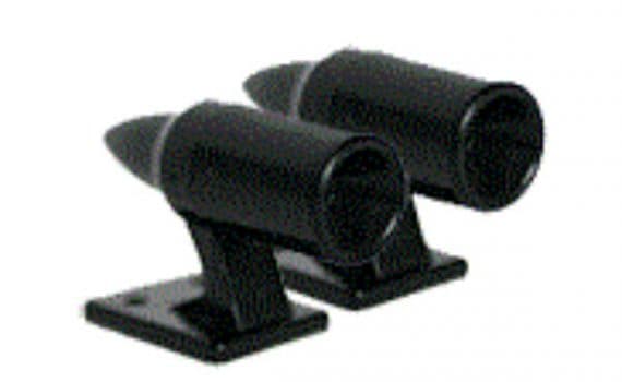 Lähikuva Hobi Hirvipilli -parista ajoneuvoon asennettavina hirvivaroittimina. Pillien väri on musta.